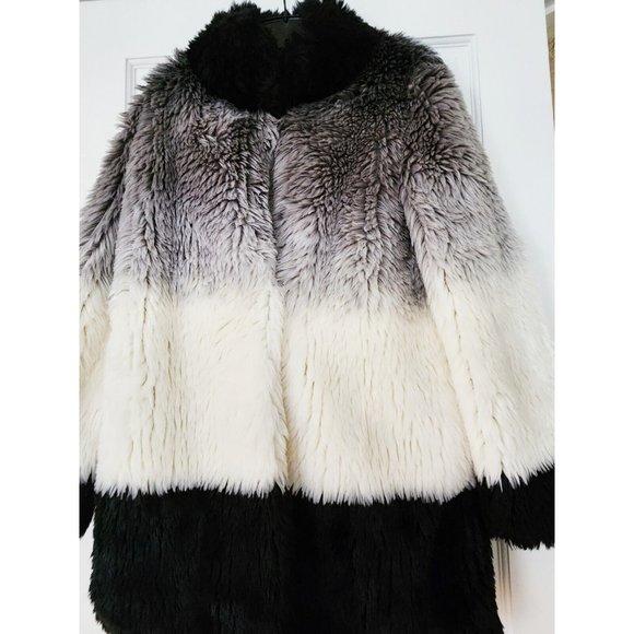 CALVIN KLEIN FURRY OMBRE Gray/White/Cream/Black Women's Jacket Size XS - Picture 4 of 8